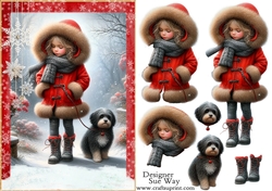 Walking My Tibetan Terrier in the Snow A5 Card Front & Decoupage