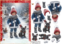 Walking My French Bulldog in the Snow A5 Card Front & Decoupage