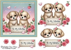 Be My Valentine Puppies 6 inch Card Front & Decoupage