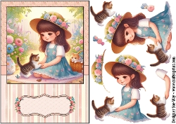A Girl and her Kittens A5 Card Front and Decoupage