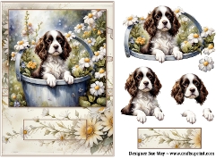 Springer Spaniel Puppy in a Bucket  A5 Card Front and Decoupage