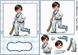 Boy Playing Cricket Card Front, Topper and Decoupage