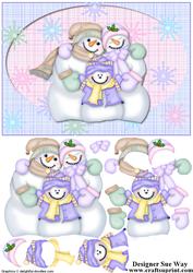 Snow Family Cuddle Card Front Decoupage