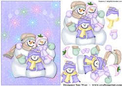 Lilac Christmas Snow Family Decoupage