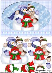 Happy Snow Family Decoupage Card Front