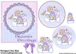 Snow Family Cuddle Square Card Topper
