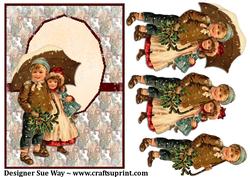 Vintage Christmas Children in the Snow Decoupage