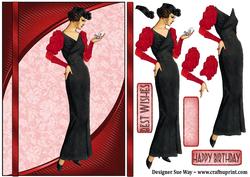 Art Deco Lady with Her Powder Compact in Black and Red