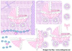 Pretty Pram for a New Baby Girl Square Card