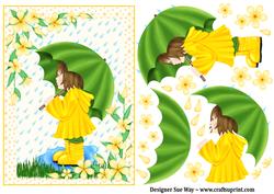 Girl in the Rain with Her Umbrella Card Front and Decoupage