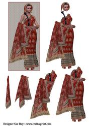 Indian Woman in an Elegant Native Red Sari Decoupage