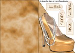 Gold High Heel Shoe and Pearls Shaped Card