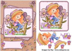 Little Girl in the Country and Flowers Quick Card