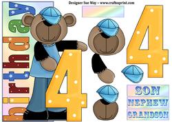 Birthday Boy Bear Age Four Over the Side Decoupage