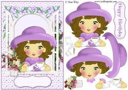 Time for Tea Lady in Lilac Card Front & Decoupage