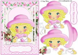 Time for Tea Lady in a Pink Hat Card Front & Decoupage
