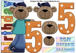 Birthday Boy Bear Age Five Over the Side Decoupage