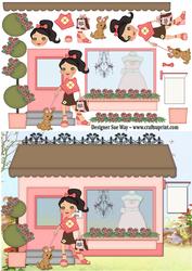 Girl Goes Shopping with Her Dog Decoupage