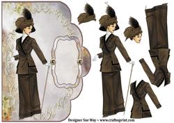 Vintage Lady Out for a Stroll Scalloped Edge Card Front