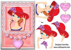 Beauty Red Hat Lady Card Front Decoupage