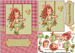 Girl on a Swing Card Front and Decoupage