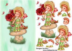 Picnic on a Toadstool Girl ~ Card Front and Decoupage