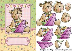 Baby Girl Bear with Bottle Card Front and Decoupage
