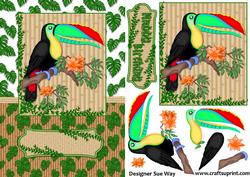 Parrot Tropical Flower Card Front, Topper and Decoupage