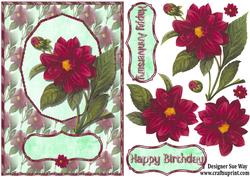 Deep Red Dahlia, Card Front and Decoupage