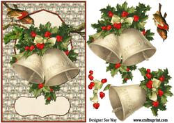 Vintage Christmas Bells Card Front and Decoupage