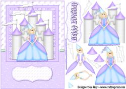 Lilac Princess and Her Castle Card Front Decoupage