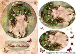 Lady Spirit of the Flowers Birthday Card Front and Pyramid