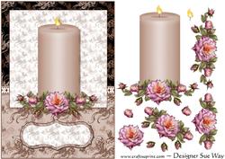 Flowers and a Flickering Candle Card Front Decoupage