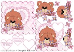 Bear Corner Heart Square Card or Topper