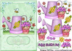 Mothers Day Watering Can and Flowers Card Front