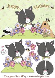 Flower Kitten Card Front and Decoupage