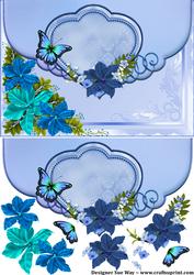 Flowers and Butterfly's Faux Envelope Card in Blue