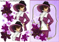 Burgundy Flowers Vintage Fashion Lady Decoupage