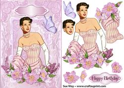 Pink and Flowers Vintage Fashion Lady Decoupage