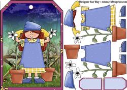 Planting Flowers in the Meadow Tag Shaped Card Front