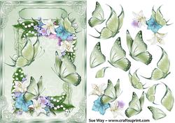 Green Butterflies in a Flower Frame Decoupage