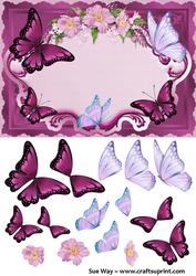 Burgundy Butterflies in a Flower Frame Decoupage