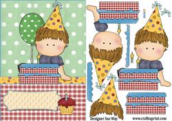 Birthday Balloon Boy Card Front and Decoupage