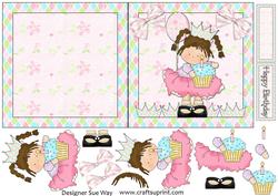 Birthday Princess 5" Square Folded Card and Decoupage