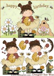 Bee Hive Girl Card Front with Decoupage