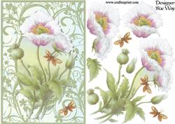Pink and White Poppies Card Front and Decoupage