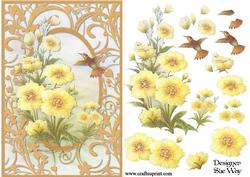 Humming Bird and Yellow Flowers Card Front and Decoupage