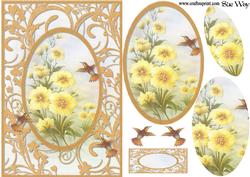 Humming Bird and Yellow Flowers Card Front and Pyramid