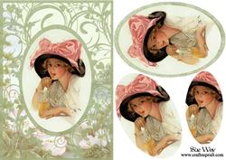 Vintage Lady in a Flower Frame Card Front and Pyramid Cameo