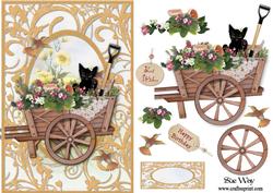 Cat Amoungst the Flowers Card Front and Decoupage